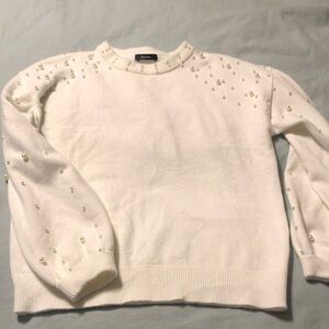 Elegant White Sweater with Pearl Details